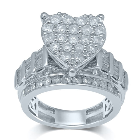 10K White Gold 1.98-2.07 Cttw Baguette Diamond Cindrella Heart Ring