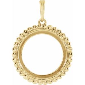14K Yellow Gold 13 Mm Tab Back Polished Tab Back Beaded Coin Frame Pendant