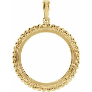 14K Yellow Gold 17.9 Mm Tab Back Polished Tab Back Beaded Coin Frame Pendant