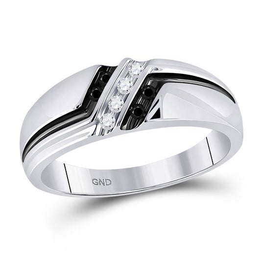 10K White Gold Mens Round Black Color Enhanced Diamond Band Ring 1/5 Cttw, Mens Size: 7-13
