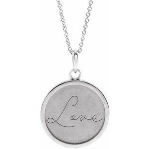 Sterling Silver Love 26.34 X 18 Mm 16-18 In Polished "Love" Engraved Necklace