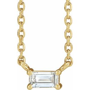 14K Yellow Gold Straight Baguette 4 X 2Mm Ghi Si2-Si3 1/8 Ct Natural Diamond 4-Prong Solitaire Necklace, Length: 18 In