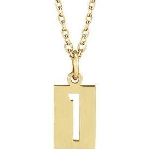 14K Yellow Gold Numeral 1 12.41 X 5.32 Mm 16-18 In Polished Pierced Numeral Dog Tag Necklace