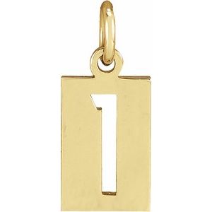 14K Yellow Gold Numeral 1 12.41 X 5.32 Mm Polished Pierced Numeral Dog Tag Pendant