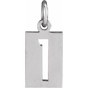14K White Gold Numeral 1 12.41 X 5.32 Mm Polished Pierced Numeral Dog Tag Pendant