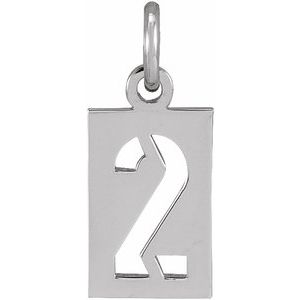 Sterling Silver Numeral 2 12.41 X 5.32 Mm Polished Pierced Numeral Dog Tag Pendant