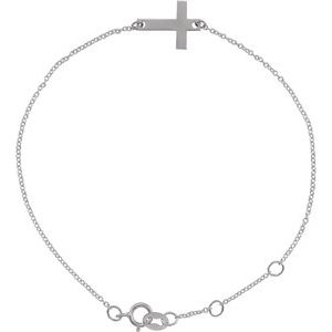 Sterling Silver 13 X 10 Mm 6 1/2-7 1/2 In Polished Engravable Petite Sideways Cross Bracelet