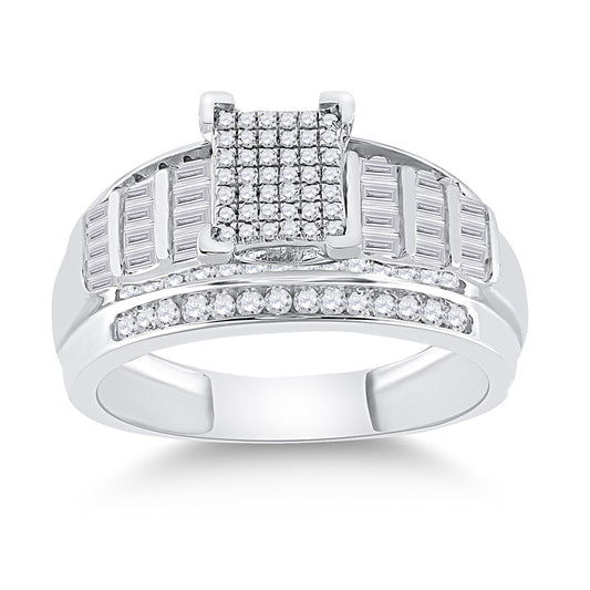 Sterling Silver Round Diamond Cluster Bridal Wedding Engagement Ring 3/8 Cttw, Womens Size: 5-10