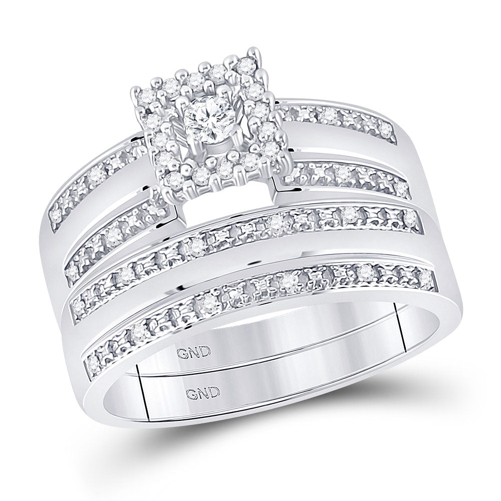 Sterling Silver His Hers Round Diamond Solitaire Matching Wedding Set 1/4 Cttw, Womens Size: 5-10, Mens Size: 7-13