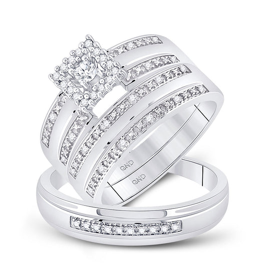 Sterling Silver His Hers Round Diamond Solitaire Matching Wedding Set 1/4 Cttw, Womens Size: 5-10, Mens Size: 7-13