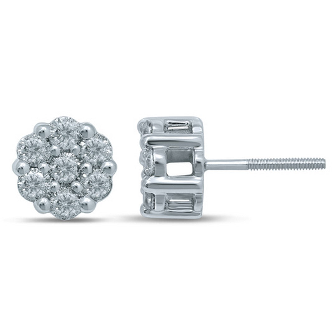 10K White Gold 0.96-1.05 Cttw Diamond Flower Earring