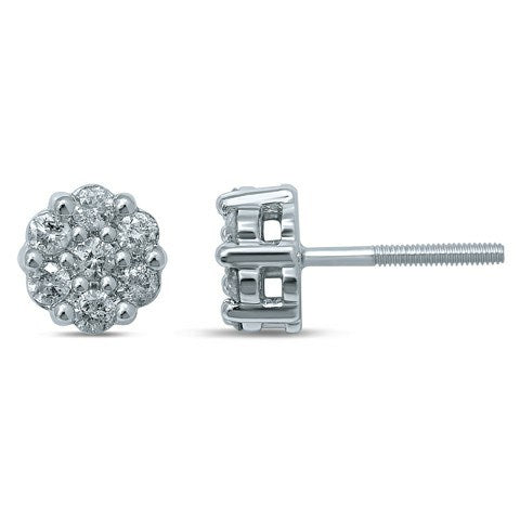 10K White Gold 0.46-0.54 Cttw Diamond Flower Earring