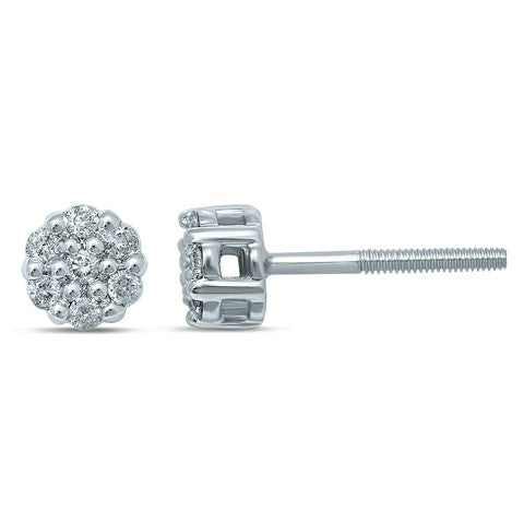 10K White Gold 0.14-0.16 Cttw Diamond Flower Earring