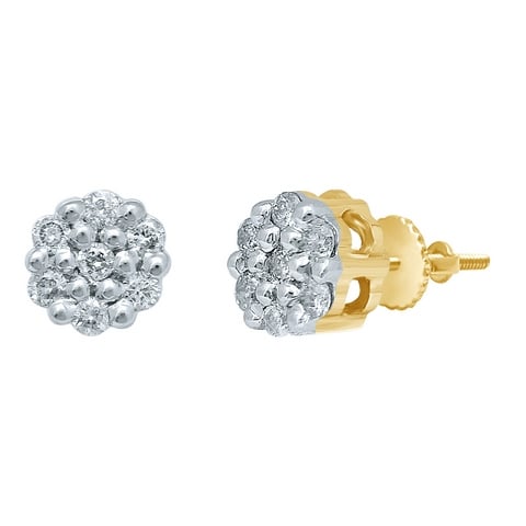 10K Yellow Gold 0.10-0.12 Cttw Diamond Flower Earring