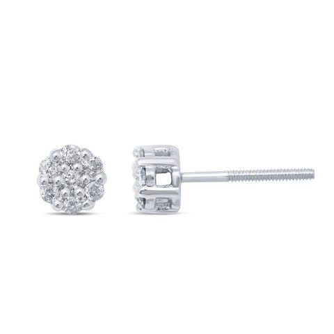 10K White Gold 0.10-0.13 Cttw Diamond Flower Earring