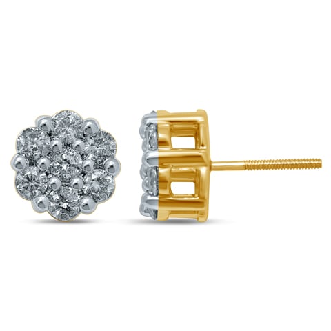 10K Yellow Gold 1.48-1.54 Cttw Diamond Flower Earrings