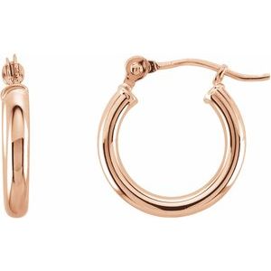 14K Rose Gold Pair Round Tube Hoop Earrings, Length: 13 Mm, Thickness: 2 Mm