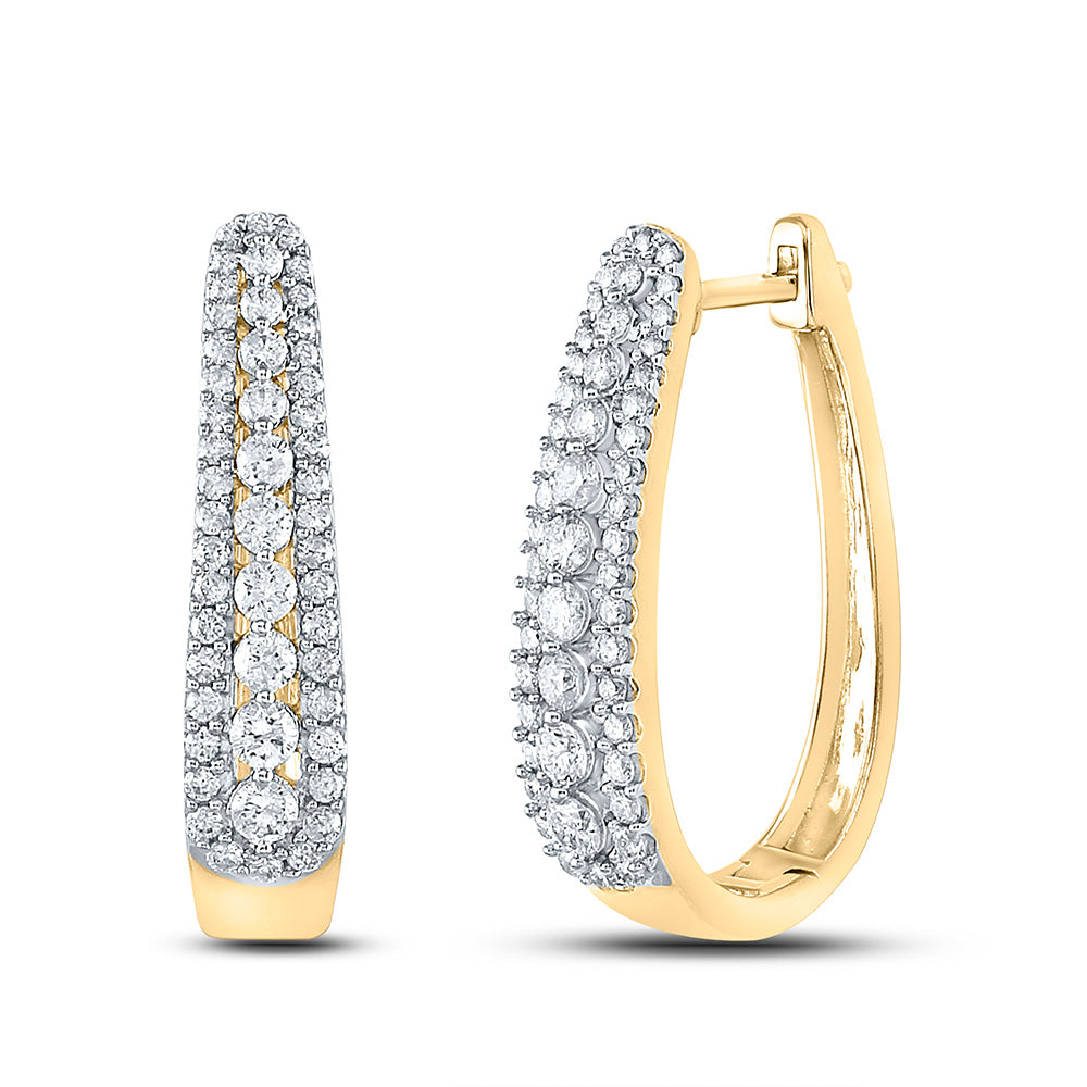 10K Yellow Gold Womens Round Diamond Oblong Hoop Earrings 7/8 Cttw, Length: 0.95 In