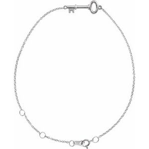 14K White Gold 18.5 X 6.5 Mm 6 1/2-7 1/2 In Polished Petite Key Bracelet
