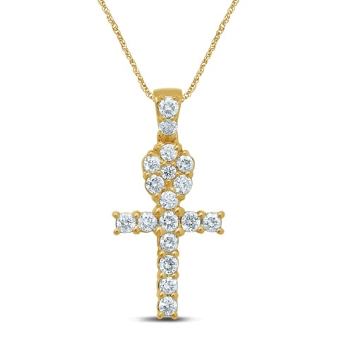 10K Yellow Gold 0.46-0.53 Cttw Diamond "Ankh" Charm