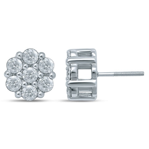 10K White Gold 2.01-2.12 Cttw Diamond " Flower" Earring