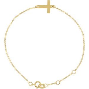 14K Yellow Gold 13 X 10 Mm 6 1/2-7 1/2 In Polished Engravable Petite Sideways Cross Bracelet