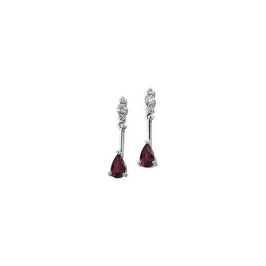14K White Gold Pear 5 X 3 Mm Friction Backs Polished Natural Ruby And .05 Ctw Natural Diamond Earrings