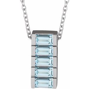 14K White Gold Straight Baguette 4 X 2 Mm  Natural Sky Blue Topaz Channel-Set Bar Necklace Slide, Length: 18 In