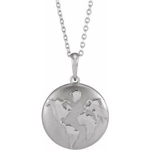 Sterling Silver 21.96 X 14.76 Mm 16-18 In Polished Domed Old World Globe Necklace
