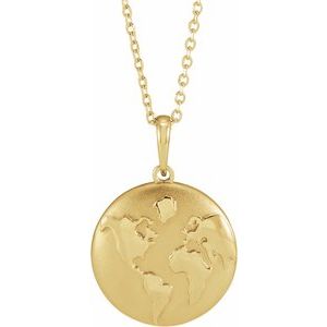 14K Yellow Gold 21.96 X 14.76 Mm 16-18 In Polished Domed Old World Globe Necklace