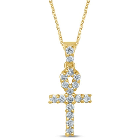 10K Yellow Gold 0.33-0.37 Cttw Diamond  "Ankh" Charm