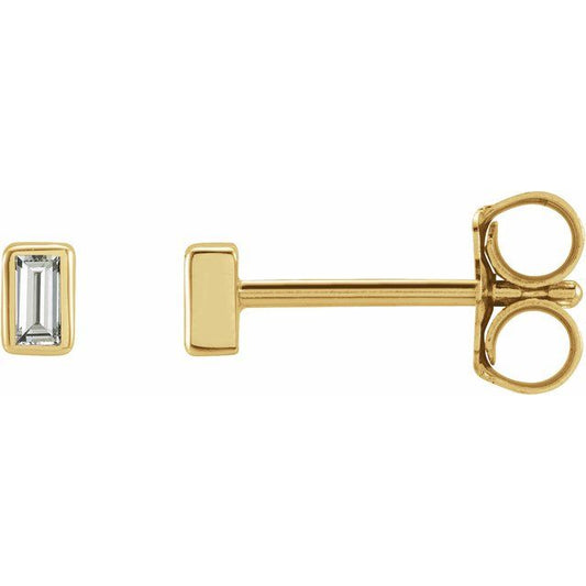 14K Yellow Or White Or Rose Gold Straight Baguette Friction Polished Natural Gemstone Bezel-Set Earrings
