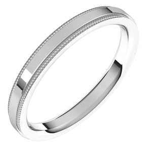 14K White Gold 2.5 mm Stepped Edge Milgrain Flat Comfort Fit Edge Band
