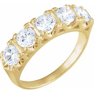 14K Yellow Gold Round 4.5 Mm Polished Charles & Colvard Forever One Lab-Grown Colorless-Def Moissanite Anniversary Band Size 7