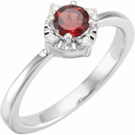 14K Yellow Gold Or Sterling Silver Round  4.5 Mm I2, H+ Polished Natural Gemstone And .04 Ctw Natural Diamond Ring