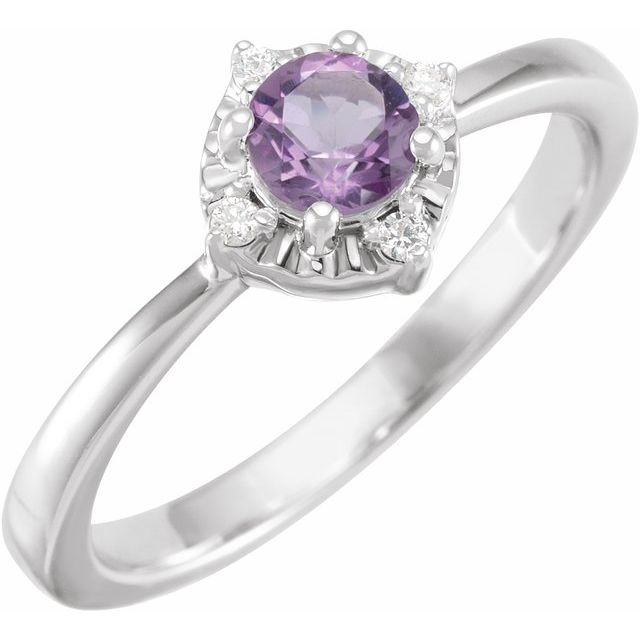 14K Yellow Gold Or Sterling Silver Round  4.5 Mm I2, H+ Polished Natural Gemstone And .04 Ctw Natural Diamond Ring