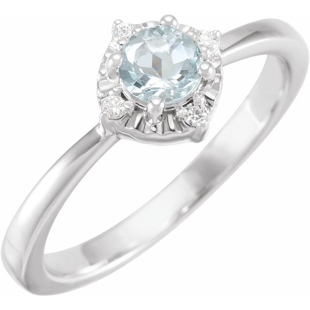 14K Yellow Gold Or Sterling Silver Round  4.5 Mm I2, H+ Polished Natural Gemstone And .04 Ctw Natural Diamond Ring