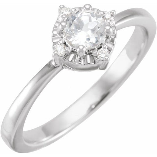 14K Rose Gold Or Sterling Silver Round 4.5 Mm I2, H+ Polished Lab-Grown Gemstone And .04 Ctw Natural Diamond Ring