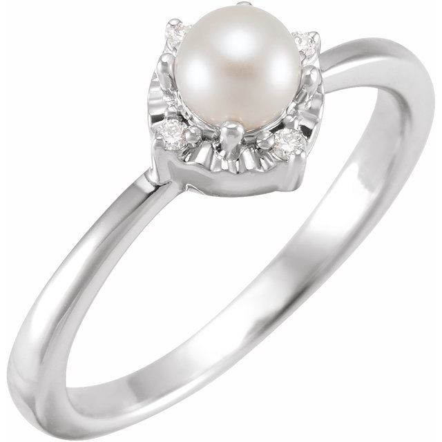 14K Yellow Gold Or Sterling Silver Round  4.5 Mm I2, H+ Polished Natural Gemstone And .04 Ctw Natural Diamond Ring