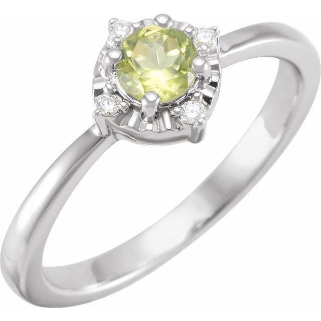 14K Yellow Gold Or Sterling Silver Round  4.5 Mm I2, H+ Polished Natural Gemstone And .04 Ctw Natural Diamond Ring