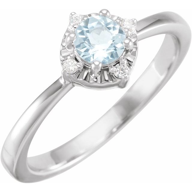 14K Yellow Gold Or Sterling Silver Round  4.5 Mm I2, H+ Polished Natural Gemstone And .04 Ctw Natural Diamond Ring