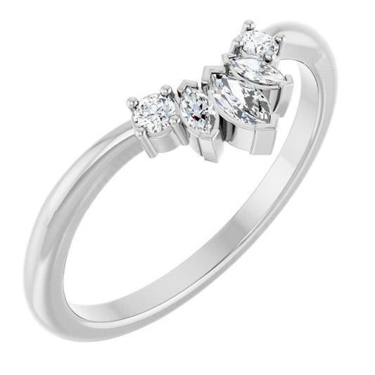 14K White Gold Marquise 4 X 2 Mm Polished 1/6 Ctw Lab Grown Diamond Accented Contour Band, Size 7