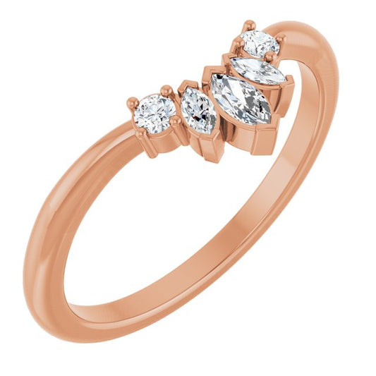 14K Rose Or White Or Yellow Gold Marquise 4 X 2 Mm Polished 1/6 Ctw Natural Diamond Accented Contour Band, Size 7