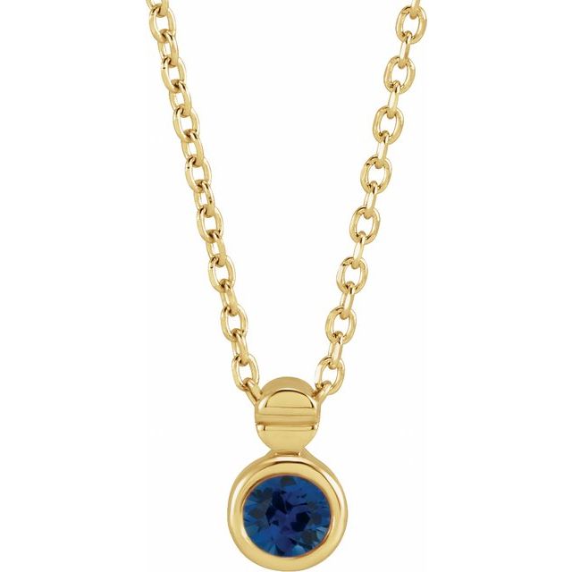 14K Yellow Gold Round 3 Mm 16-18 In Polished Blue Sapphire Hardware-Inspired Necklace