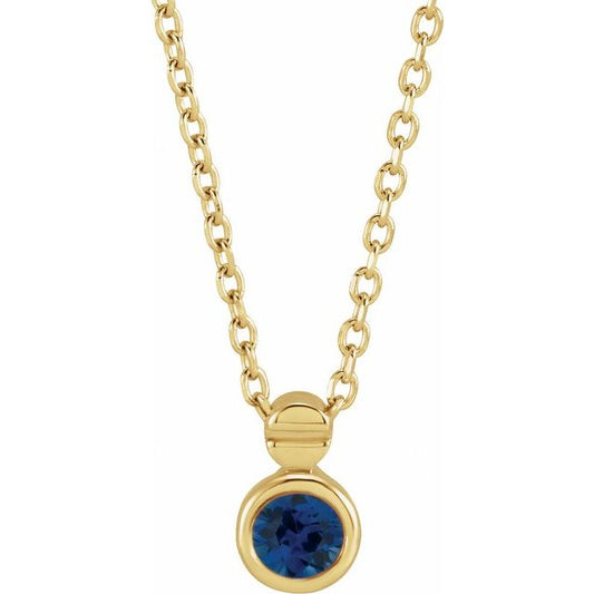 14K Yellow Gold Round 3 Mm 16-18 In Polished Blue Sapphire Hardware-Inspired Necklace