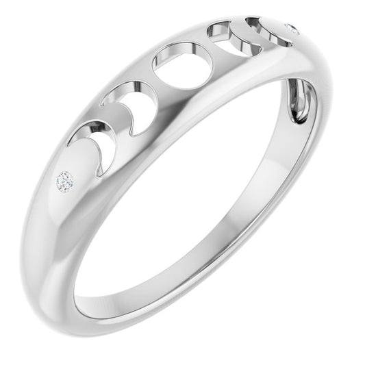 14K White Or Yellow Gold Or Sterling Silver Round 1.2 Mm Polished .015 Ctw Natural Diamond Moon Phase Ring, Size 7