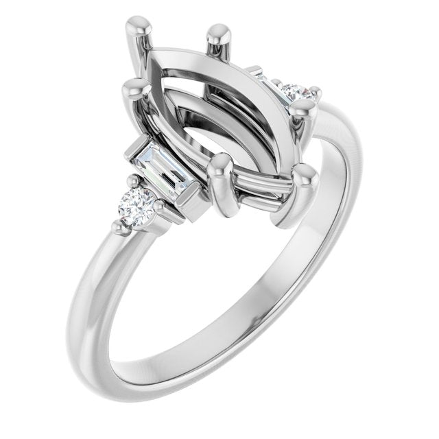 14K Yellow Or White Gold Marquise Polished Lab-Grown Diamond Semi-Set Engagement Ring