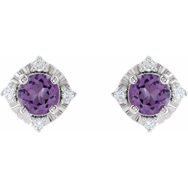14K Yellow Or White Gold Or Sterling Silver 4.5 Mm Round Friction Polished .08 Ctw Natural Diamond Halo-Style Earrings