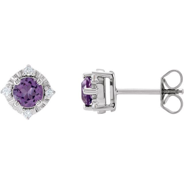 14K Yellow Or White Gold Or Sterling Silver 4.5 Mm Round Friction Polished .08 Ctw Natural Diamond Halo-Style Earrings