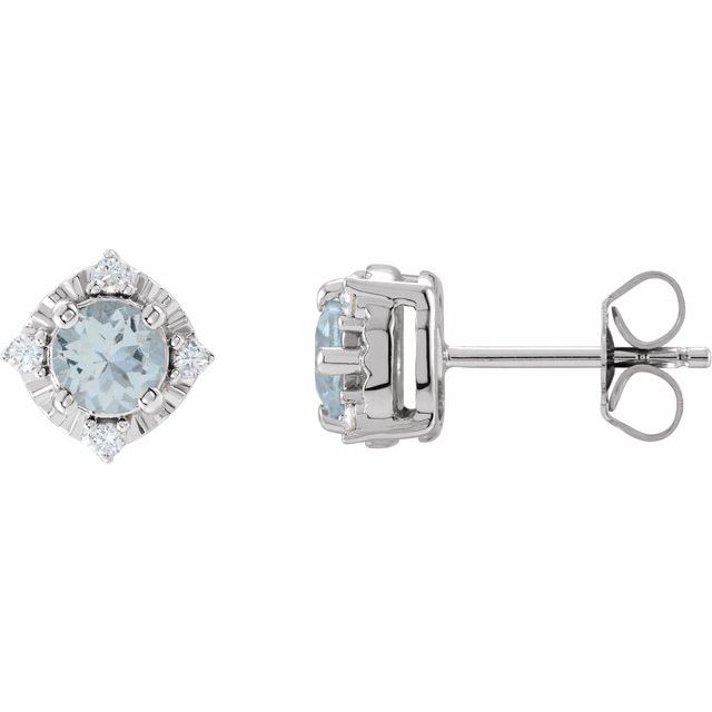 14K Yellow Or White Gold Or Sterling Silver 4.5 Mm Round Friction Polished .08 Ctw Natural Diamond Halo-Style Earrings